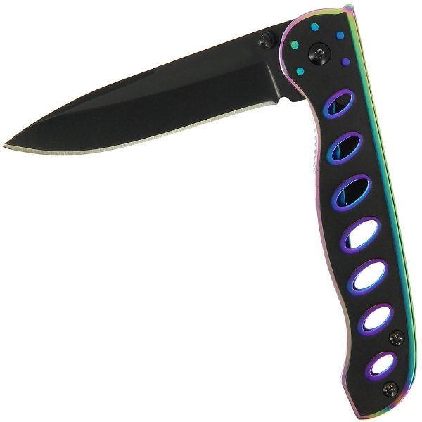 Lock Knife 560 -  Two Tone Black and Rainbow with SS Handle (560)