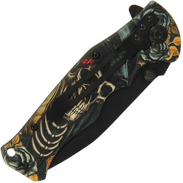 Lock Knife 666 - Skull n Roses 3D Print with SS Handle (666)