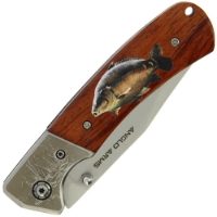 Lock Knife 399 - Stainless Bolster with Wood Handle (Carp Image) and Nylon Case (399)