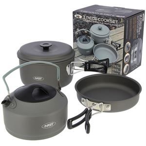 NGT Aluminium Outdoor Cook Set  - 1.1 litre Kettle, Pot and Pan in Gun Metal