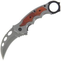 Lock Knife 725 - Grey SS Handle with Wood Inlay (725)