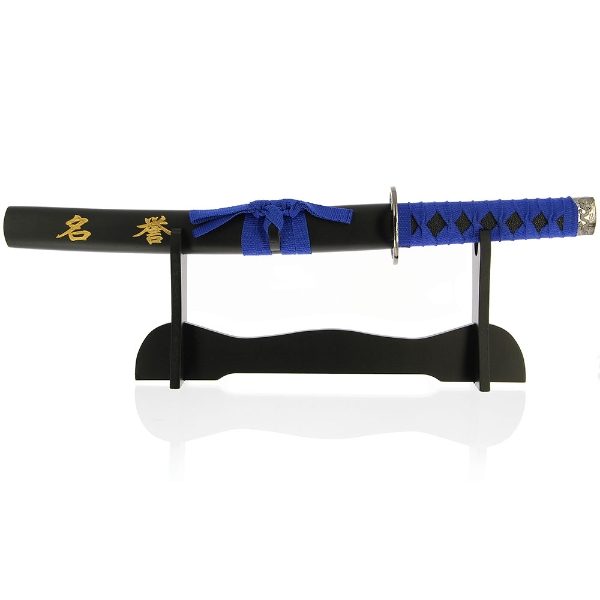 1pc Tanto Sword 'Honour' - Black Scabard with Blue Webbing and stand