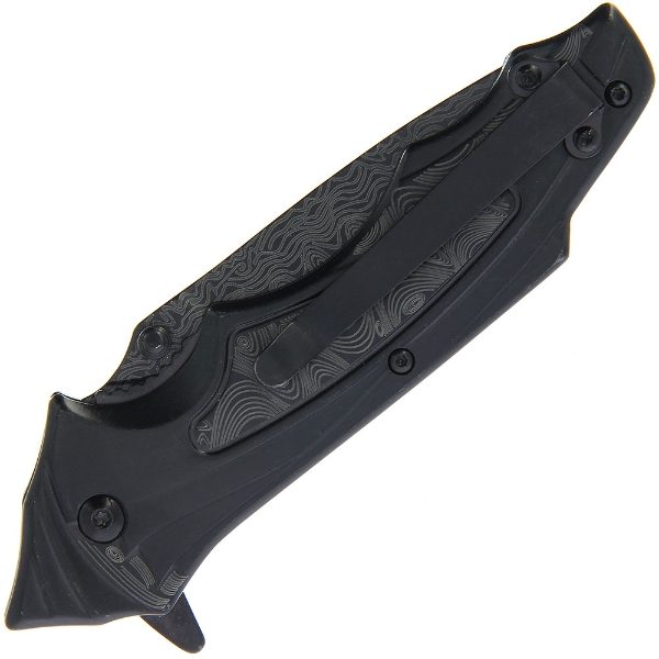 Lock Knife 456 Black - Stylish Stainless Steel Black and Grey Lined Design (456-BLK)