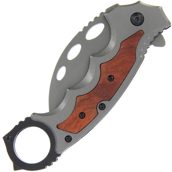Lock Knife 725 - Grey SS Handle with Wood Inlay (725)