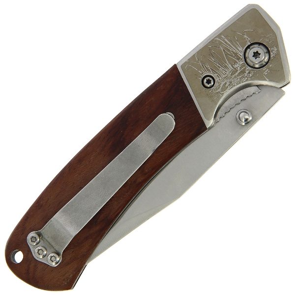 Lock Knife 399 - Stainless Bolster with Wood Handle (Carp Image) and Nylon Case (399)