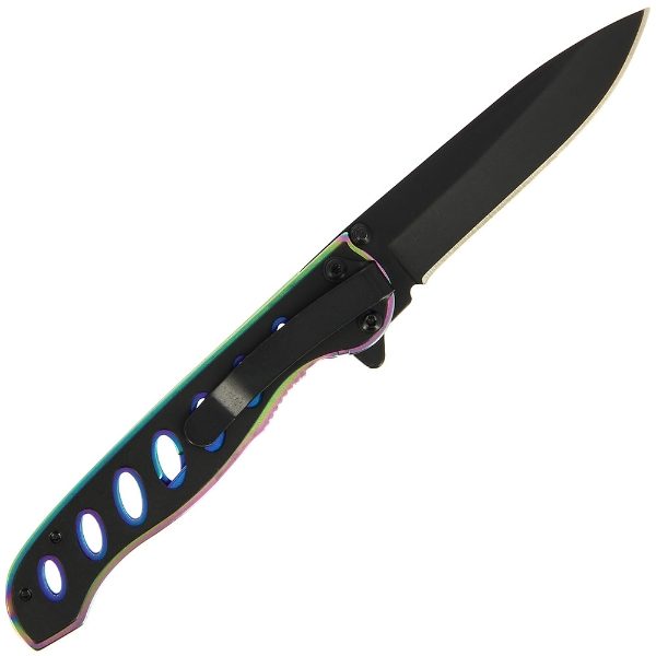Lock Knife 560 -  Two Tone Black and Rainbow with SS Handle (560)