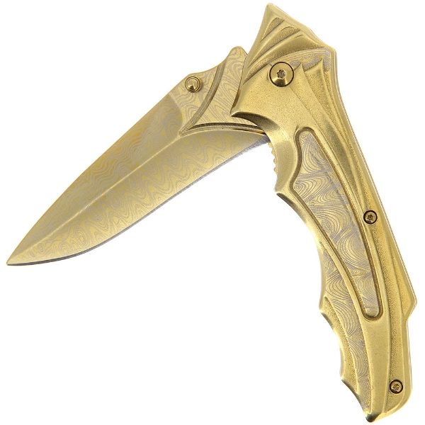 Lock Knife 456 Gold - Stylish Stainless Steel Gold and Grey Lined Design (456-GLD)