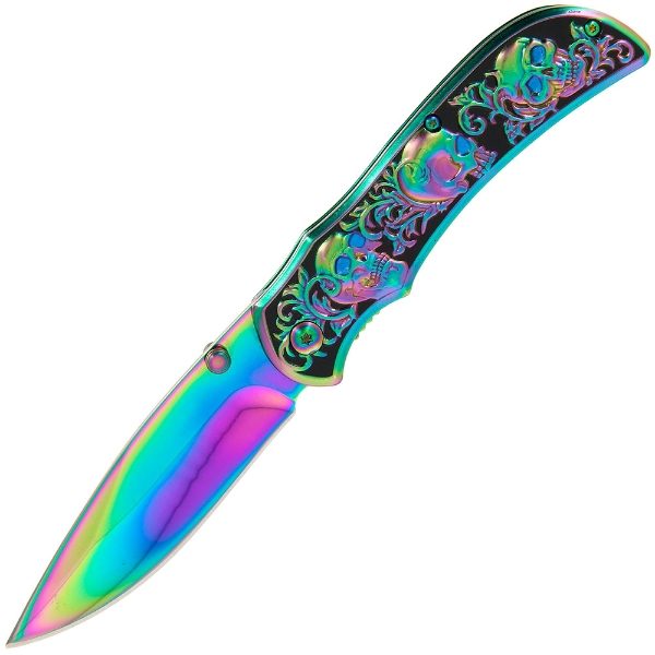 Lock Knife Skull-01 - Rainbow  Finish with SS Handle (050)