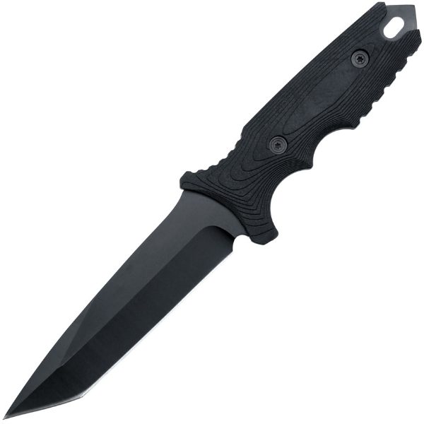 Fixed Blade Knife 892 - All Black Knife with Rubber Handle and Plastic Sheath (892)
