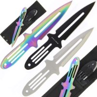 Throwing Knives - Set of 3 in Black, Satin and Rainbow Finish (913)
