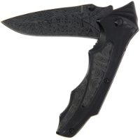 Lock Knife 456 Black - Stylish Stainless Steel Black and Grey Lined Design (456-BLK)