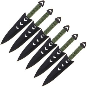 Throwing Knives - Set of 6 * 6.5" Cord Wrapped Black with Case (513) 