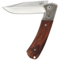 Lock Knife 370 - Stainless Bolster with Zebra Wood Handle And Nylon Case (370)