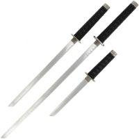 Sword Set 347 - 3pc Black Straight Sword Set with Stand (347)
