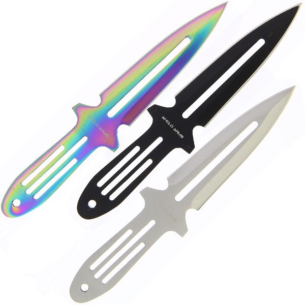Throwing Knives - Set of 3 in Black, Satin and Rainbow Finish (913)