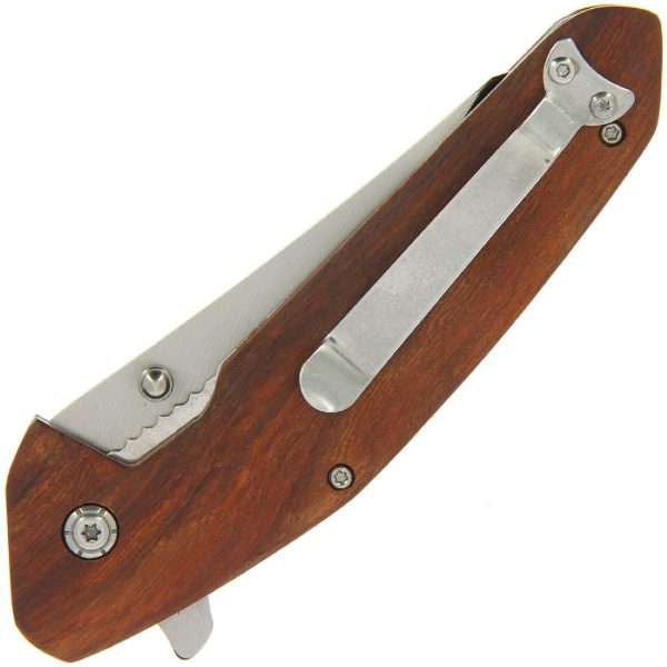 Lock Knife 090 - Classic Style Wooden Handle with Two-Tone Blade (090)