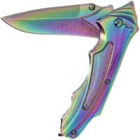 Lock Knife 456 Rainbow - Stylish Stainless Steel Rainbow and Grey Lined Design (456-RB)