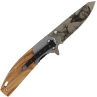 Lock Knife 375 - Deer Design with Zebra Wood Handle And Nylon Case (375)
