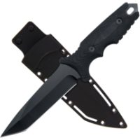 Fixed Blade Knife 892 - All Black Knife with Rubber Handle and Plastic Sheath (892)