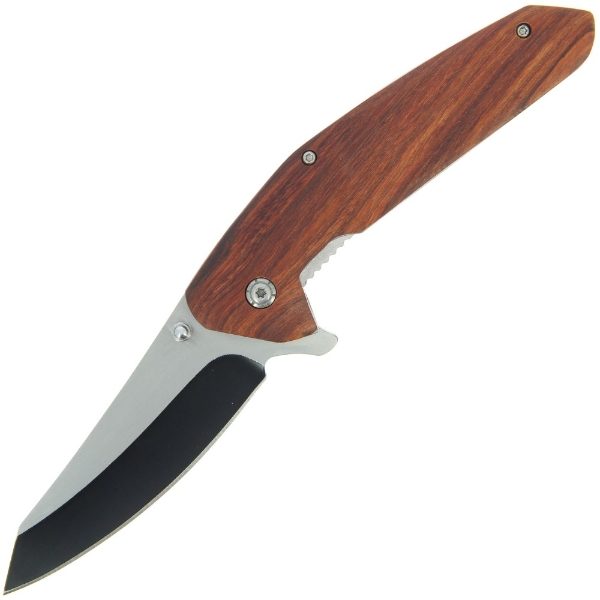 Lock Knife 090 - Classic Style Wooden Handle with Two-Tone Blade (090)
