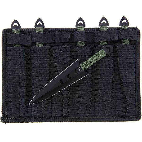Throwing Knives - Set of 6 * 6.5" Cord Wrapped Black with Case (513) 